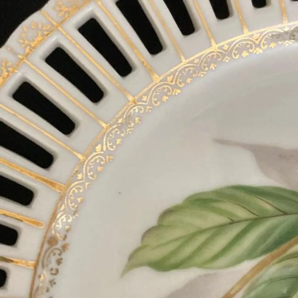 Vintage Ucagco Porcelain‎ Ceramic Fruit Plate Plum Reticulated Gilded Japan